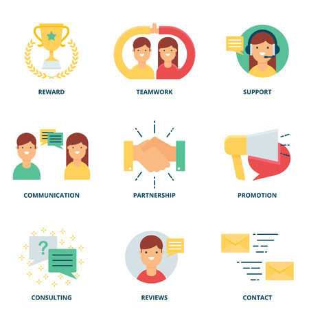 Customer support and management vector icons set modern flat styleのイラスト素材