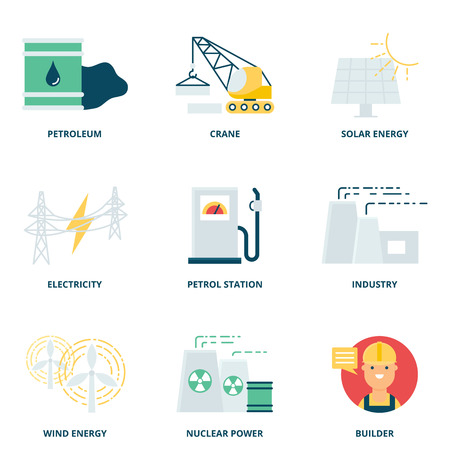 Industry vector icons set modern flat styleのイラスト素材