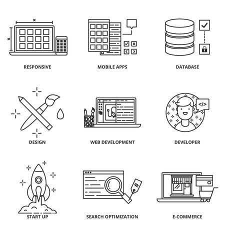 Web development and design vector icons set modern line styleのイラスト素材