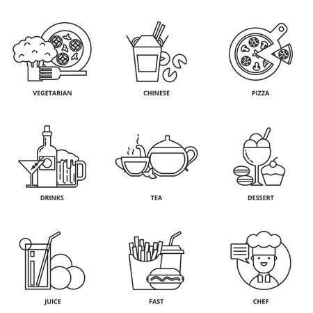 Food and drink vector icons set modern line styleのイラスト素材