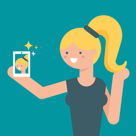 Vector illustration of a girl taking selfie with smartphoneのイラスト素材