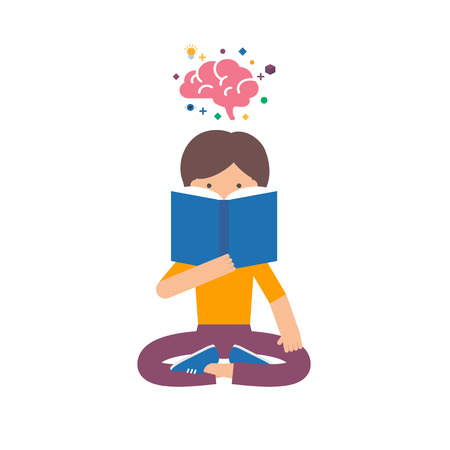 Vector illustration of a girl reading book, brain training, studyingのイラスト素材