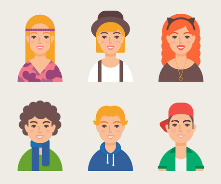 Set of avatars modern vector style. Male and female characterのイラスト素材