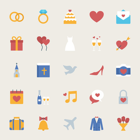 Wedding vector icons set, flat styleのイラスト素材