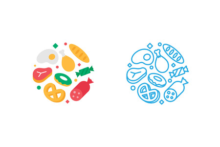 Food logo template. Vector illustration modern flat and line styleのイラスト素材