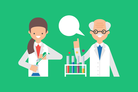 Vector illustration of student and professor working in a laboratoryのイラスト素材