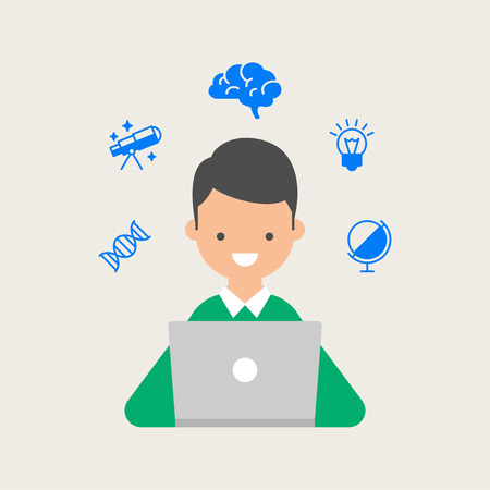 Vector illustration of a student learning with laptop, online education conceptのイラスト素材