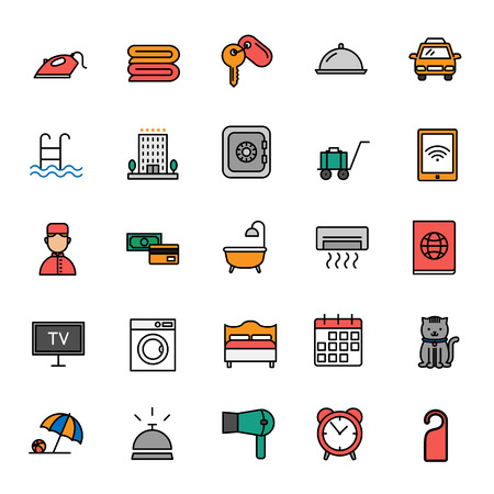 Hotel services. Set of color icons. Outline styleのイラスト素材