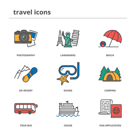 Travel and vacation icons setのイラスト素材