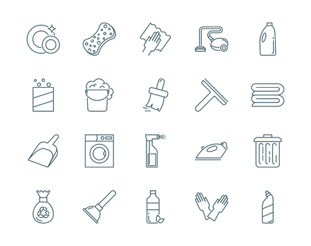 Cleaning vector icons set modern line styleのイラスト素材