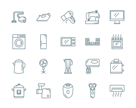 Household appliances vector icons set modern line styleのイラスト素材