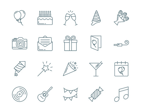 Party and birthday vector icons set modern line styleのイラスト素材