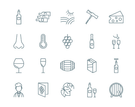 Wine vector icons set modern line styleのイラスト素材