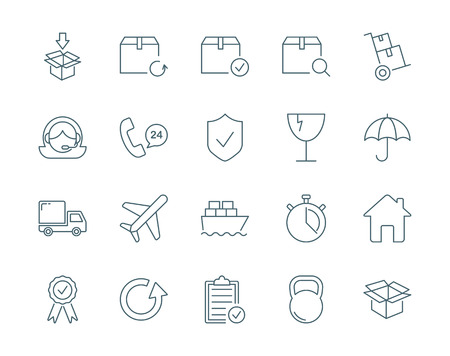 Cargo and logistics vector icons set modern line styleのイラスト素材