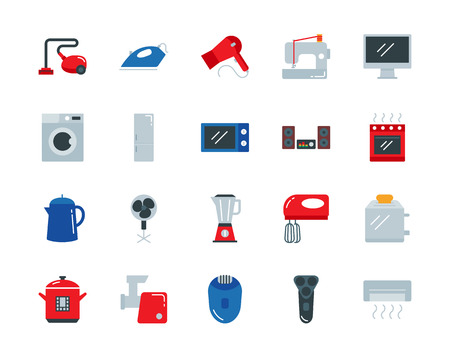 Household appliances colorful vector icons set flat styleのイラスト素材