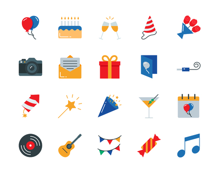 Party and birthday colorful vector icons set flat styleのイラスト素材
