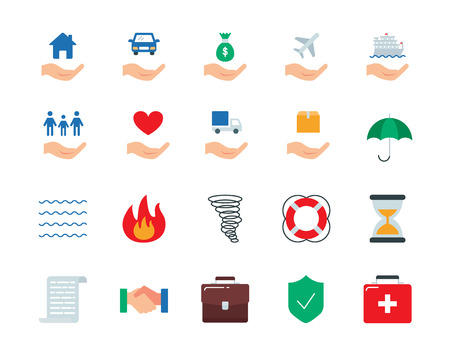 Insurance colorful vector icons set flat styleの写真素材