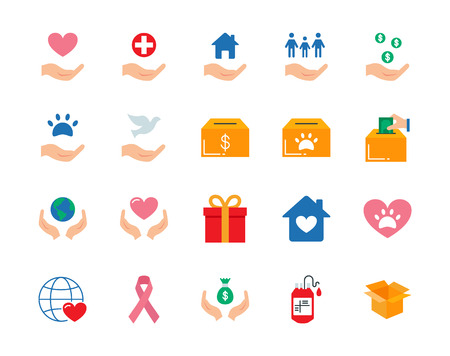 Charity colorful vector icons set flat styleの写真素材