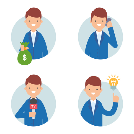 Businessman vector icons set flat style, business conceptのイラスト素材