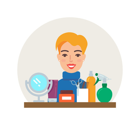 Profession - hairdresser vector illustration, beauty concept flat styleのイラスト素材
