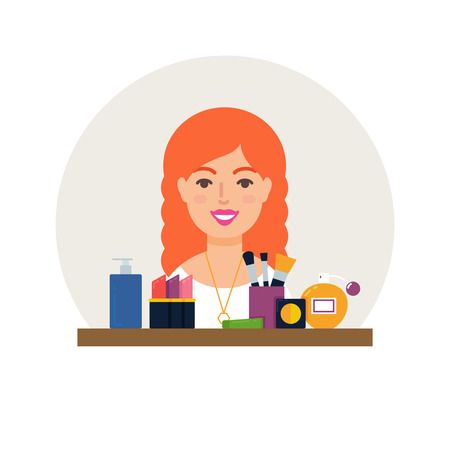 Profession - make-up artist, cosmetologist vector illustration flat styleのイラスト素材