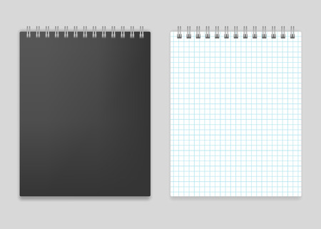 Blank realistic top spiral squared notebook vector mockupのイラスト素材