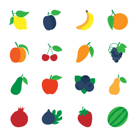 Fruits set of colorful icons, vector illustrationのイラスト素材