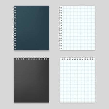 Set of blank realistic spiral squared notebooks mockupのイラスト素材