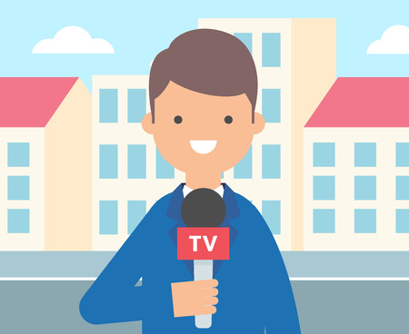 TV reporter, journalist vector illustration, live newsのイラスト素材