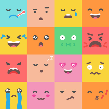 Set of emoji, emoticons flat style vector iconsのイラスト素材
