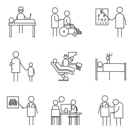 Set of simple medicine icons, patients treatmentsのイラスト素材