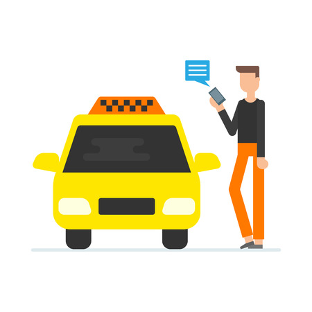 Vector illustration of a man book a taxi using mobile appのイラスト素材