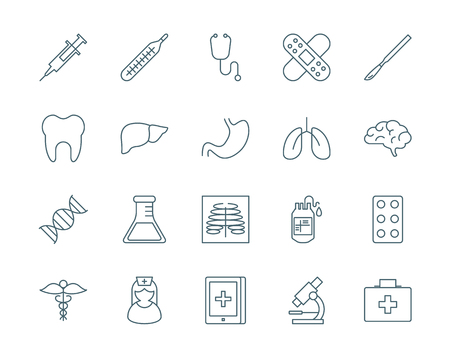 Medicine set of vector icons, modern line styleのイラスト素材