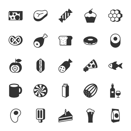 Set of vector food and drink black iconsのイラスト素材