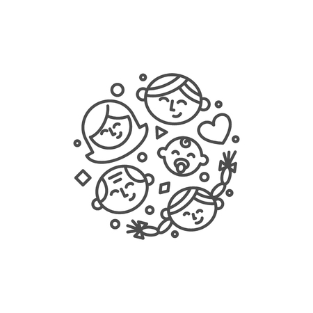Family abstract vector illustration, modern line styleのイラスト素材