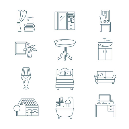 Home interior vector icons set, line styleのイラスト素材