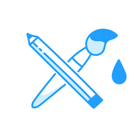 Crossed pencil with paint brush hand drawn iconのイラスト素材