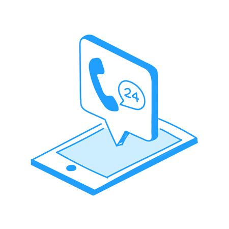 Isometric smartphone, 24 hours support hand drawn iconのイラスト素材