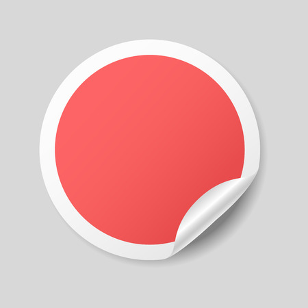 Blank round red sticker with curled corners, realistic mockupのイラスト素材