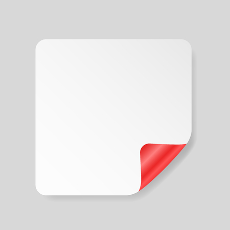 Blank white square template with red curled corner, realistic mockupのイラスト素材