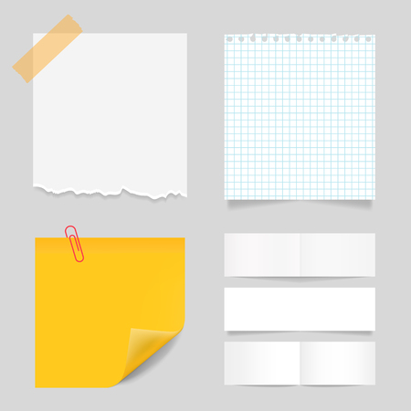 Blank realistic set of different paper pieces, vector mockupのイラスト素材