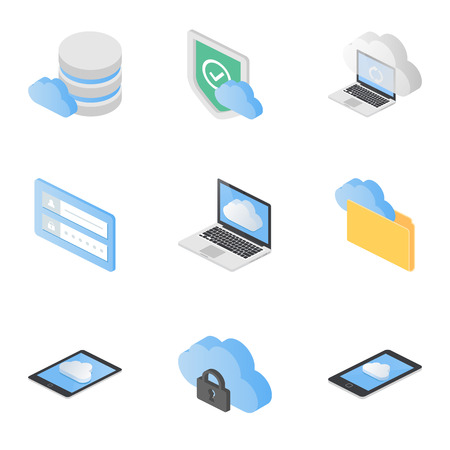 Cloud computing isometric icons setのイラスト素材