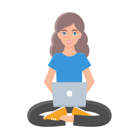 Vector illustration of a girl using laptopのイラスト素材