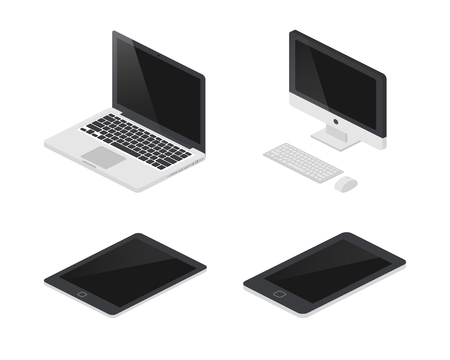 Laptop, computer, smartphone, tablet isometric iconsのイラスト素材