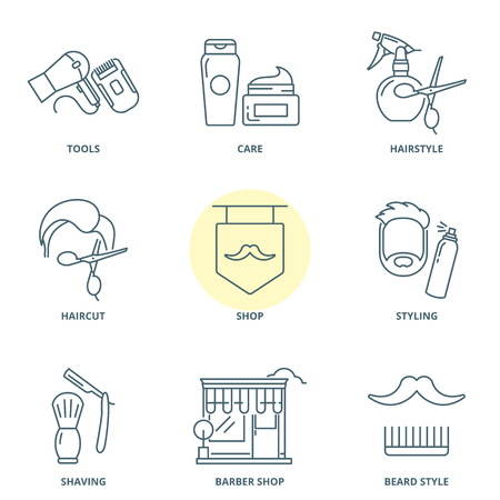 Barber linear vector icons setのイラスト素材