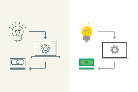 Convert idea into money linear and flat illustrationのイラスト素材