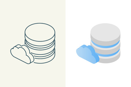 Cloud database isometric linear and flat icons.のイラスト素材