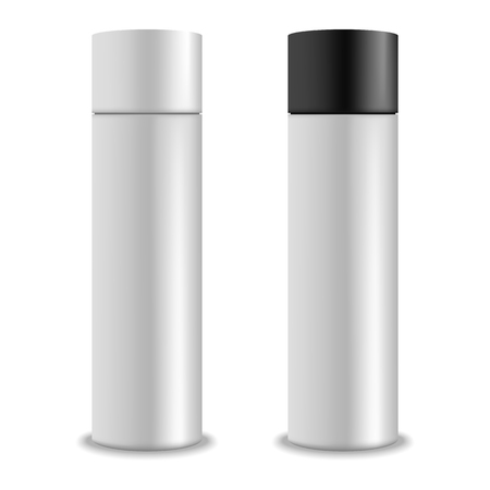 White blank bottles with white and black caps. Mock up, cosmetic packageのイラスト素材
