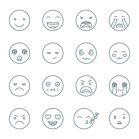 Set of emoticons, linear styleのイラスト素材