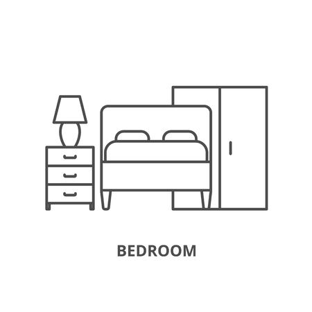 Bedroom vector icon, flat line style illustration.のイラスト素材